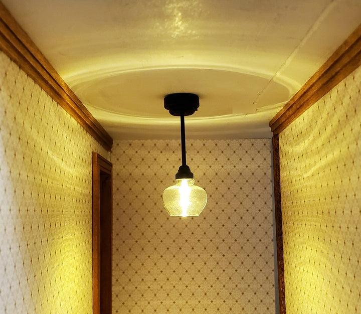 Dollhouse Ceiling Light Modern Black Battery Operated 1:12 Scale Miniature - MiniatureCrush