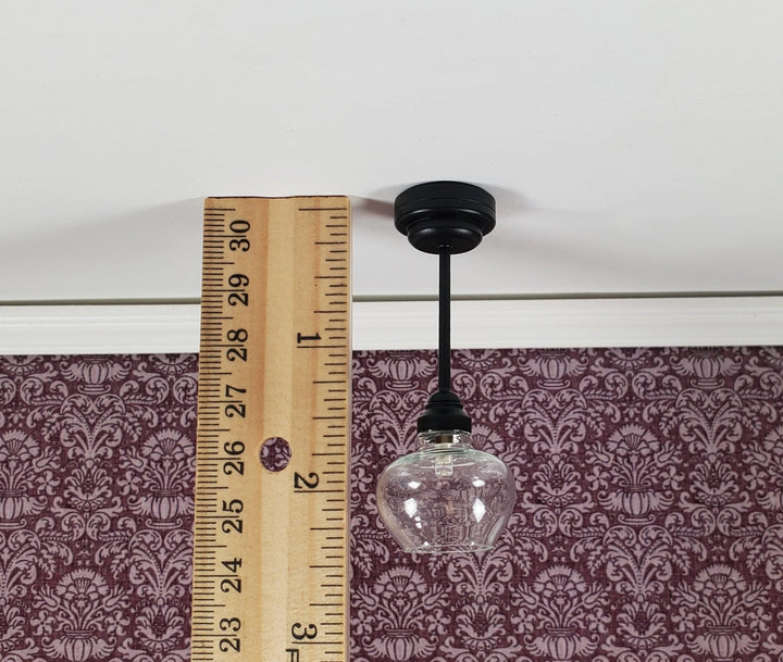 Dollhouse Ceiling Light Modern Black Battery Operated 1:12 Scale Miniature - MiniatureCrush