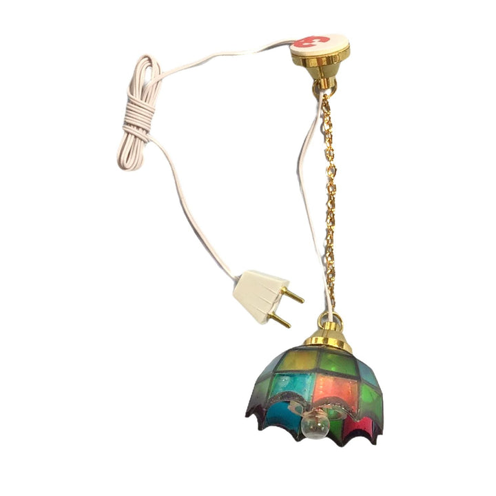 Dollhouse Ceiling Light Stained Glass Style 1:12 Scale Miniature 12 Volt w/ Plug - Miniature Crush