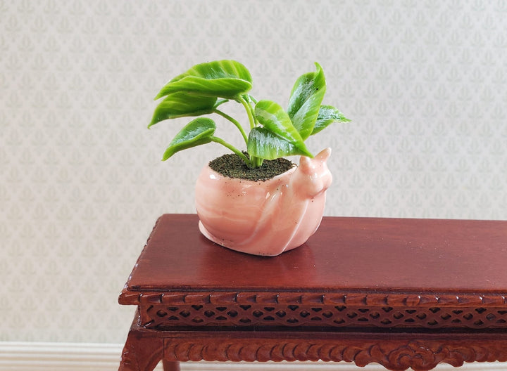 Dollhouse Ceramic Snail Planter with Houseplant 1:12 Scale Miniature - MiniatureCrush