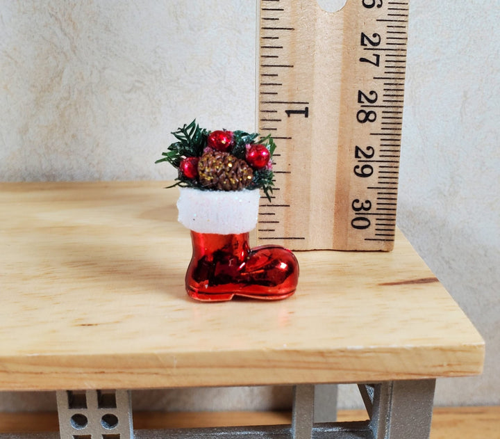 Dollhouse Christmas Santa's Boot Filled with Pine Cones & Ornaments 1:12 Scale - MiniatureCrush