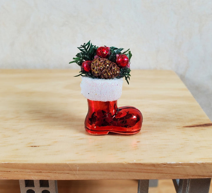 Dollhouse Christmas Santa's Boot Filled with Pine Cones & Ornaments 1:12 Scale - MiniatureCrush