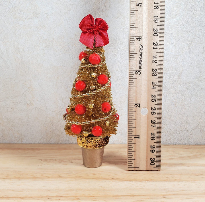 Dollhouse Christmas Tree Small Gold with Red Ornaments 1:12 Scale Miniature - MiniatureCrush