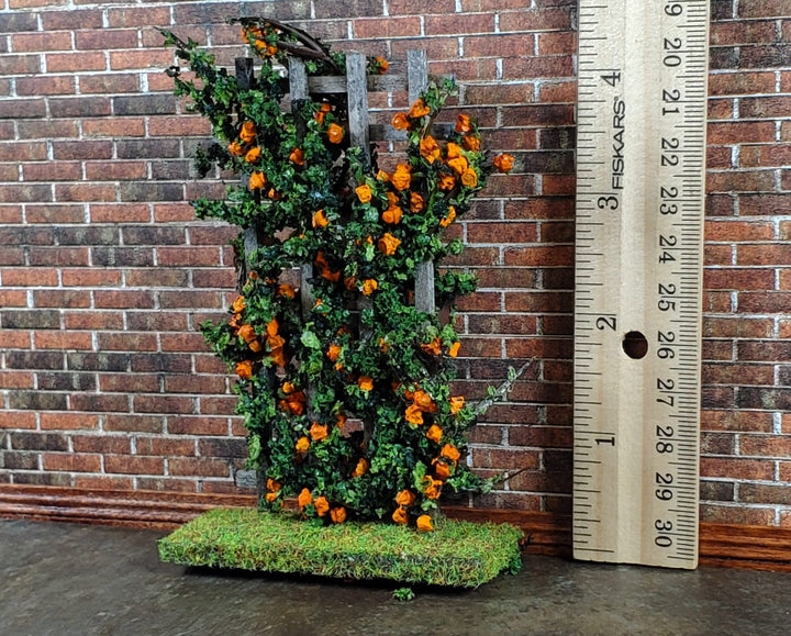 Dollhouse Climbing Roses on Trellis Orange Flowering Shrub 1:12 Scale Miniature - Miniature Crush