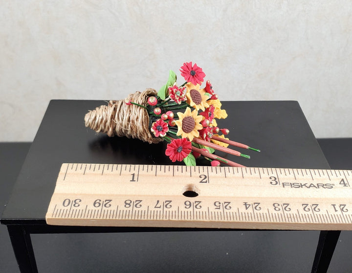 Dollhouse Cornucopia Red & Yellow Floral Arrangement in 1:12 Scale Miniature - MiniatureCrush