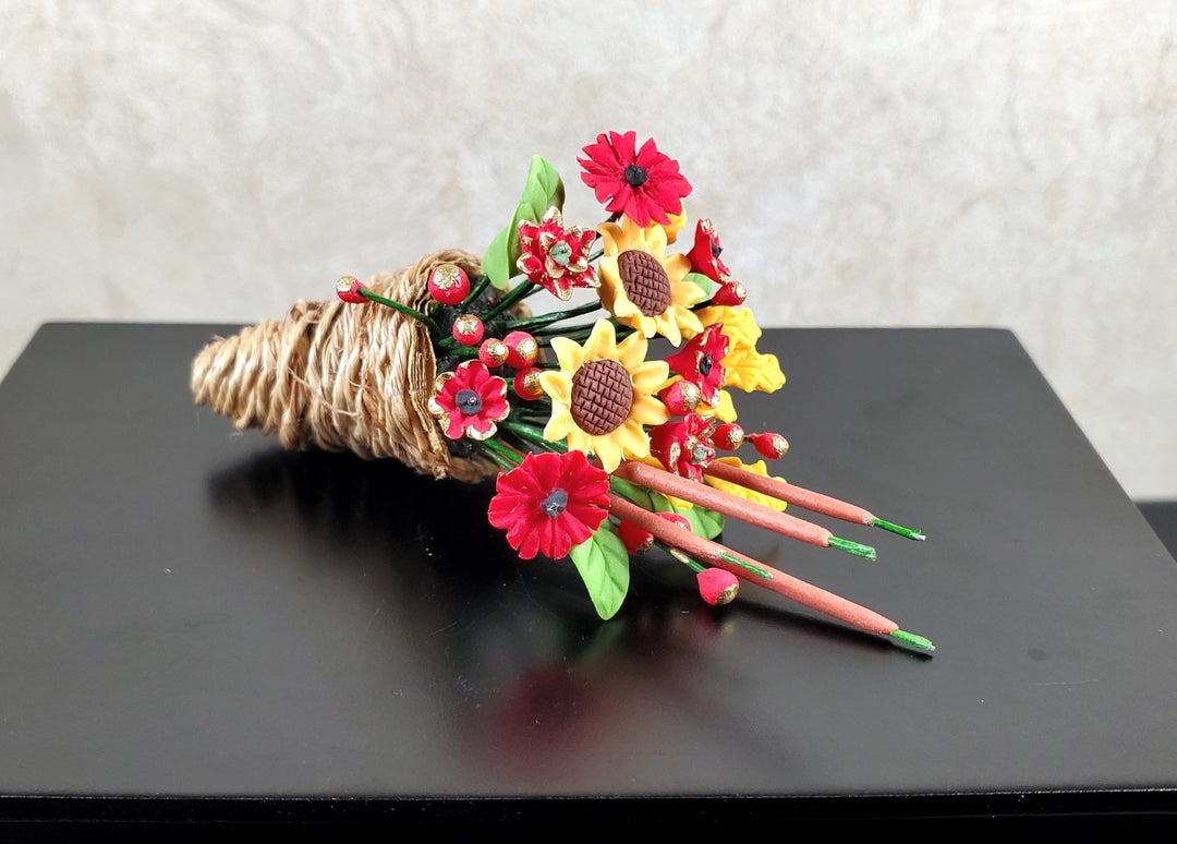 Dollhouse Cornucopia Red & Yellow Floral Arrangement in 1:12 Scale Miniature - MiniatureCrush