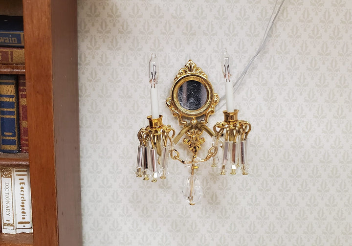 Dollhouse Double Crystal Candle Sconce 12 Volt 1:12 Scale Miniature Handmade - MiniatureCrush