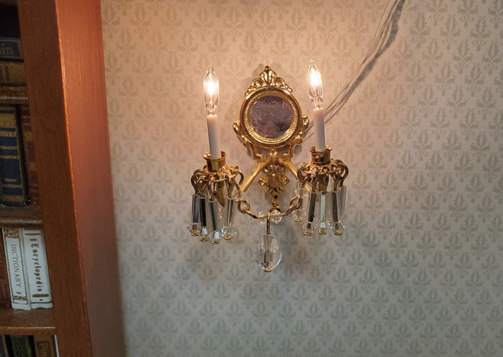 Dollhouse Double Crystal Candle Sconce 12 Volt 1:12 Scale Miniature Handmade - MiniatureCrush