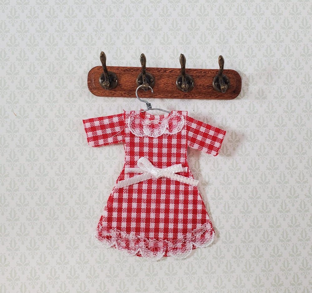 Dollhouse Dress Red Gingham 1:12 Child Size Clothes on a Hanger Flat Decoration Only - Miniature Crush