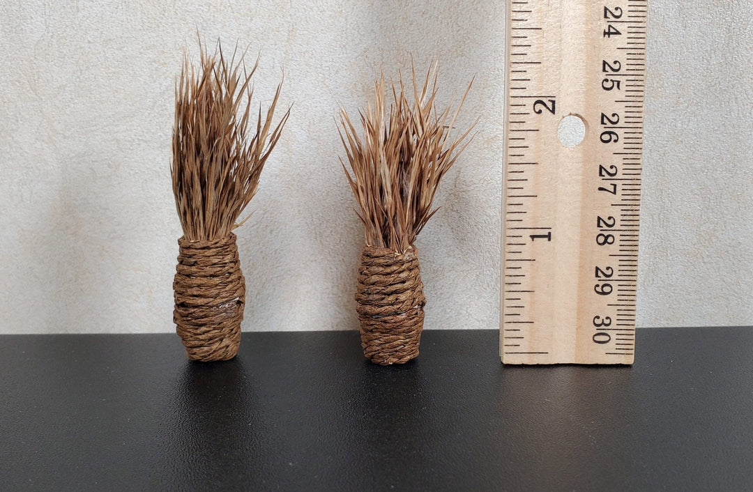 Dollhouse Dried Grass Arrangement in Woven Vase set of 2 1:12 Scale Miniature - MiniatureCrush