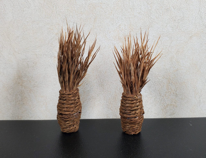 Dollhouse Dried Grass Arrangement in Woven Vase set of 2 1:12 Scale Miniature - MiniatureCrush