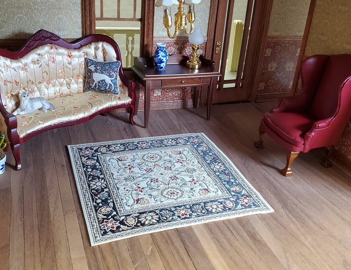 Dollhouse Fabric Rug Square Persian Style Green Gold 1:12 Scale Miniature Carpet - Miniature Crush