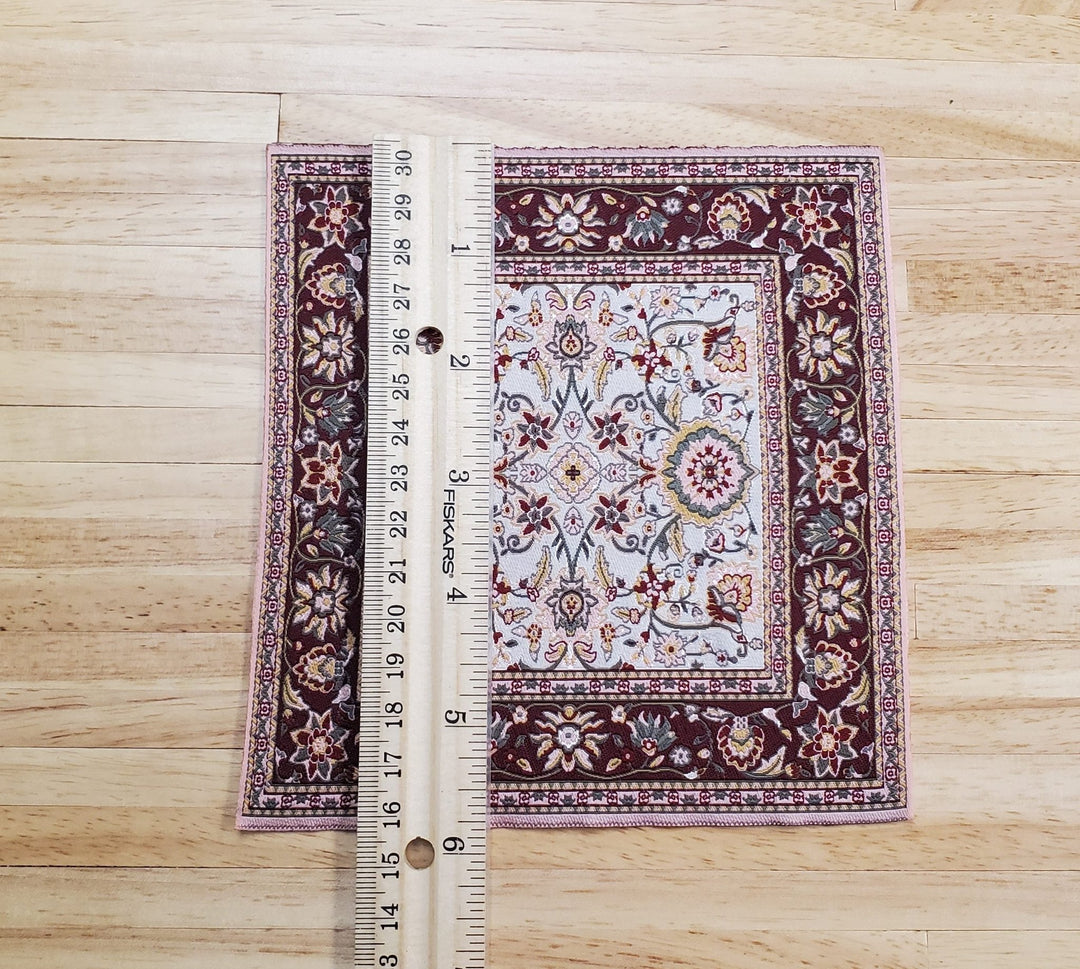 Dollhouse Fabric Rug Square Persian Style Pink Maroon 1:12 Scale Miniature Carpet - Miniature Crush