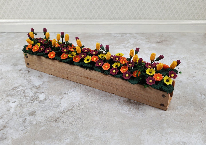 Dollhouse Fall Flowers in a 5.5" Wooden Window Box Planter 1:12 Scale Miniature - MiniatureCrush
