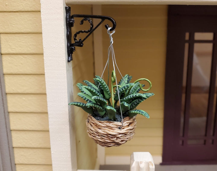 Dollhouse Fern in a Natural Woven Hanging Basket 1:12 Scale Miniature - MiniatureCrush