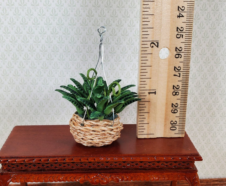 Dollhouse Fern in a Natural Woven Hanging Basket 1:12 Scale Miniature - MiniatureCrush