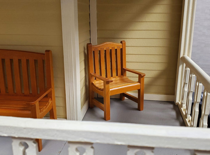 Dollhouse Garden Chair Wood with Walnut Finish 1:12 Scale Miniature Furniture - Miniature Crush