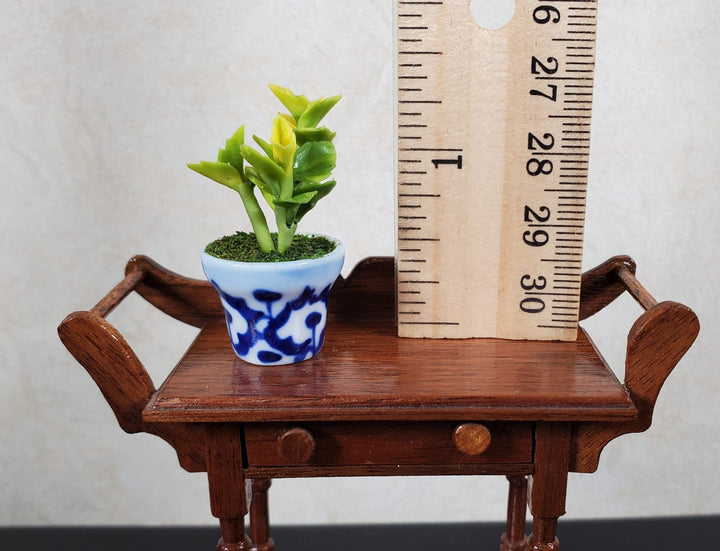 Dollhouse Green Houseplant in Blue & White Ceramic Planter 1:12 Scale Miniature - MiniatureCrush