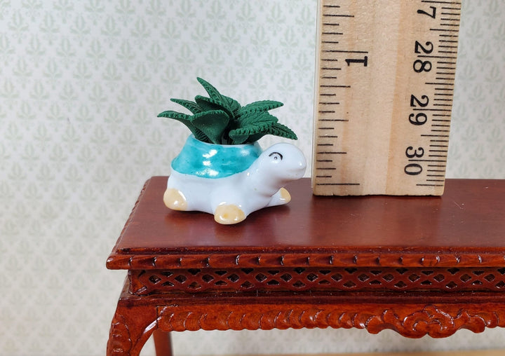 Dollhouse Green Houseplant in Green Turtle Ceramic Planter 1:12 Scale Miniature - MiniatureCrush