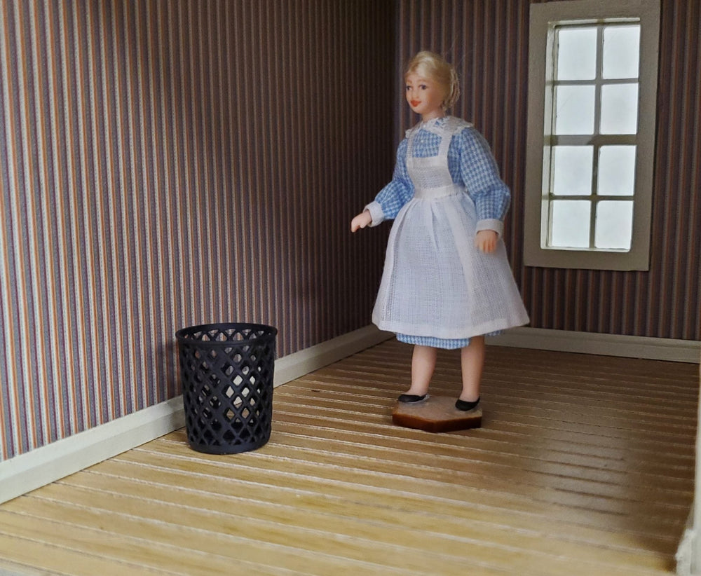 Dollhouse HALF SCALE Trash Can Waste Paper Basket Black Mesh 1:24 Scale Miniature - Miniature Crush