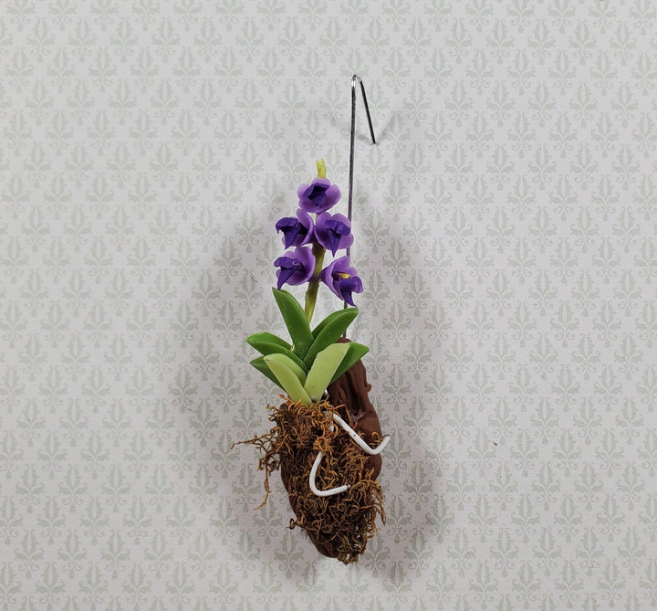 Dollhouse Hanging Orchid Purple with Bark & Moss Flowering Plant 1:12 Scale - MiniatureCrush