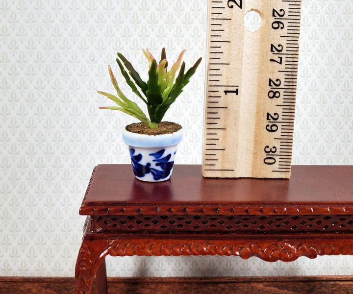 Dollhouse Houseplant Christmas Cactus in Blue & White Pot 1:12 Scale Miniature - Miniature Crush