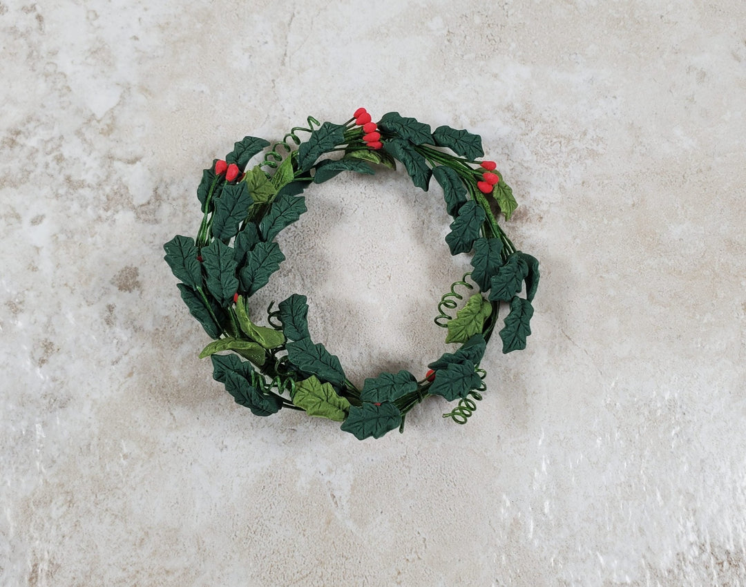 Dollhouse Large Holly Plant with Berries Wreath 1:12 Scale Miniature - MiniatureCrush