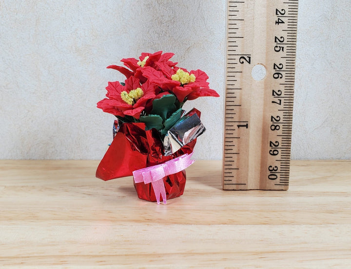 Dollhouse Large Red Poinsettias in Red Christmas Foil 1:12 Scale Miniature - MiniatureCrush