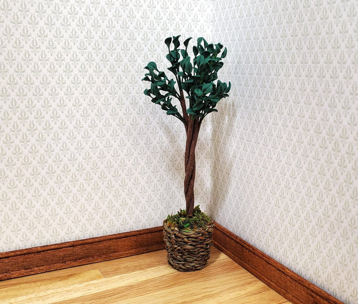 Dollhouse Medium Ficus Tree Houseplant in Woven Basket 1:12 Scale Miniature - MiniatureCrush