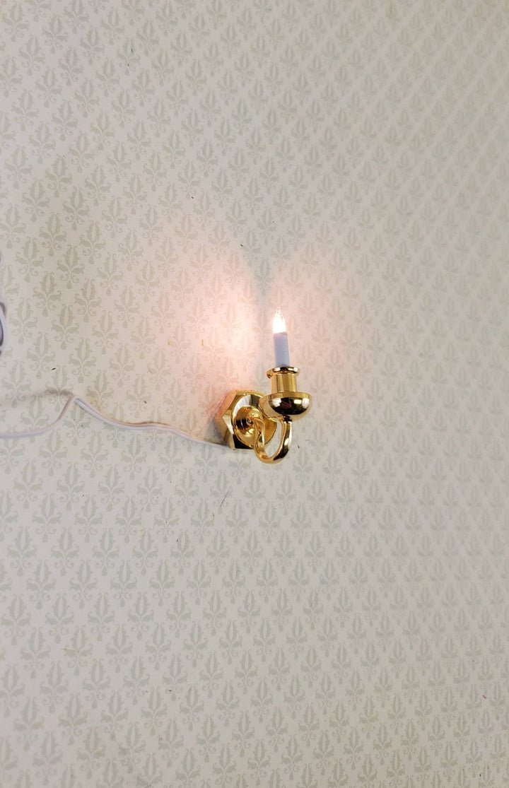 Dollhouse Miniature Sconce Single Candle Gold 12 Volt w/ Plug1:12 Wall Light - MiniatureCrush