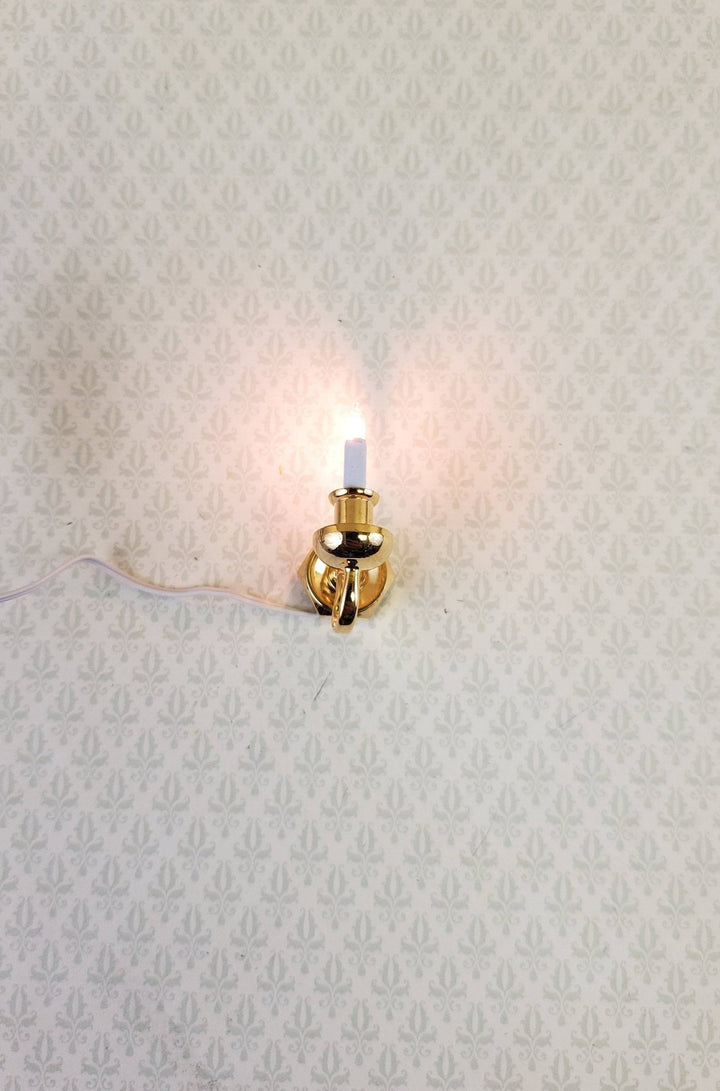 Dollhouse Miniature Sconce Single Candle Gold 12 Volt w/ Plug1:12 Wall Light - MiniatureCrush