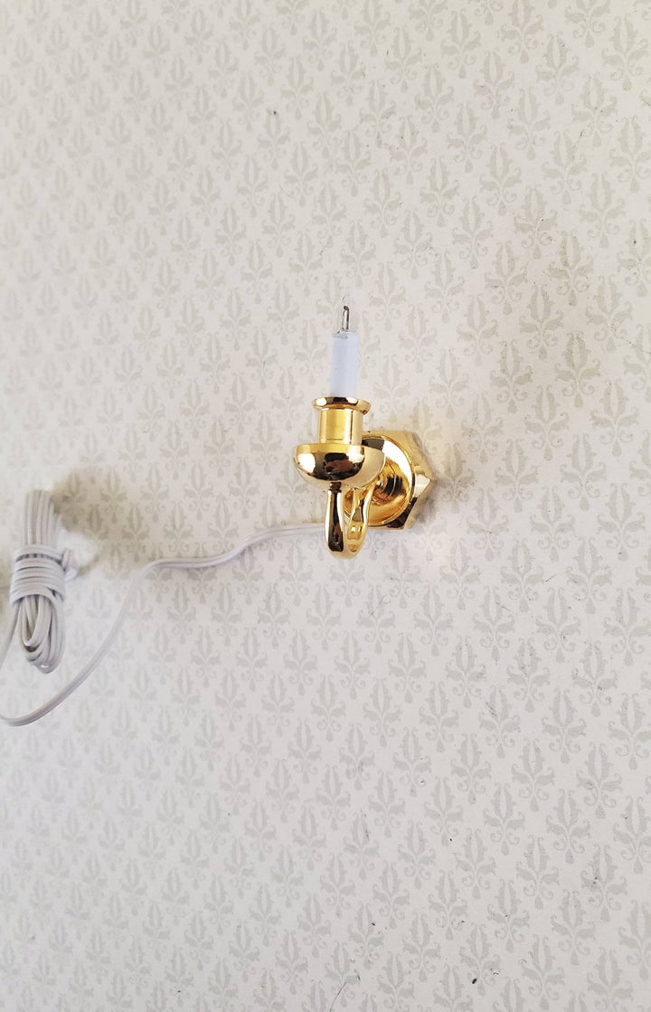 Dollhouse Miniature Sconce Single Candle Gold 12 Volt w/ Plug1:12 Wall Light - MiniatureCrush