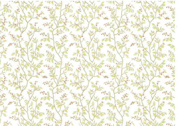 Dollhouse Miniature Wallpaper Brodnax Green & Cream Leaves "Cherry Blossom" 1:12 Scale - Miniature Crush