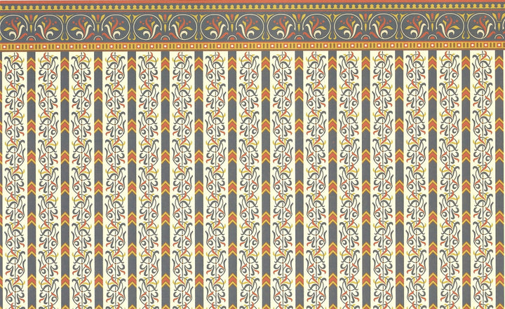 Dollhouse Miniature Wallpaper Brodnax "Renaissance" Blue Cream Gold Red 1:12 Scale - Miniature Crush