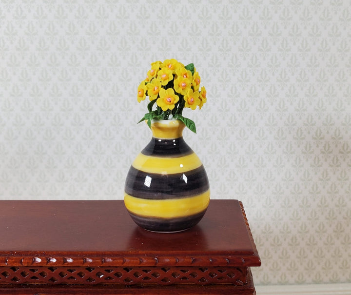 Dollhouse Miniature Yellow Flowers in a Bumble Bee Ceramic Vase 1:12 Scale - MiniatureCrush