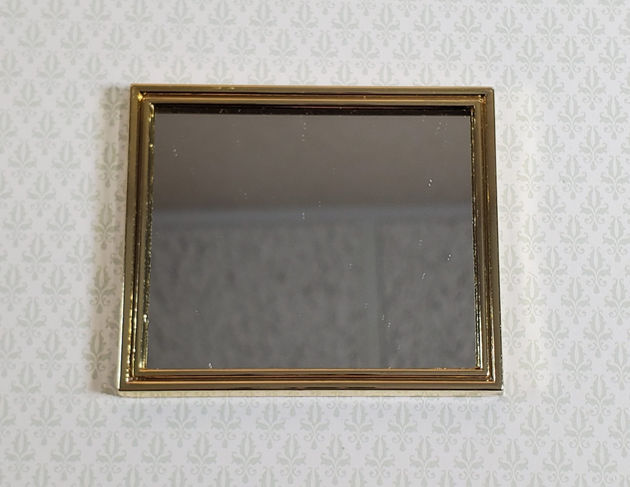 Melody Jane Dollhouse Gold Framed Mirror – 1:12 Scale Miniature Accessory For Dollhouse Decor | Resin Rectangular Mirror 2.1x2 Inches