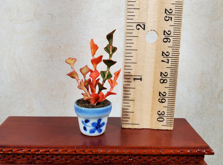 Dollhouse Orange Ivy Plant in Blue & White Ceramic Pot 1:12 Scale Miniature - MiniatureCrush