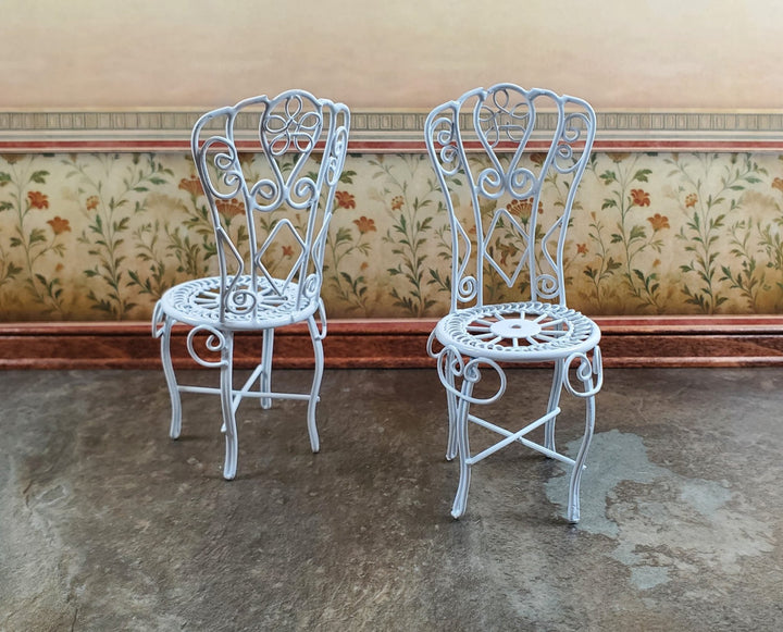 Dollhouse Patio Set White Metal Table 2 Chairs 1:12 Scale Fairy Garden Bistro - MiniatureCrush