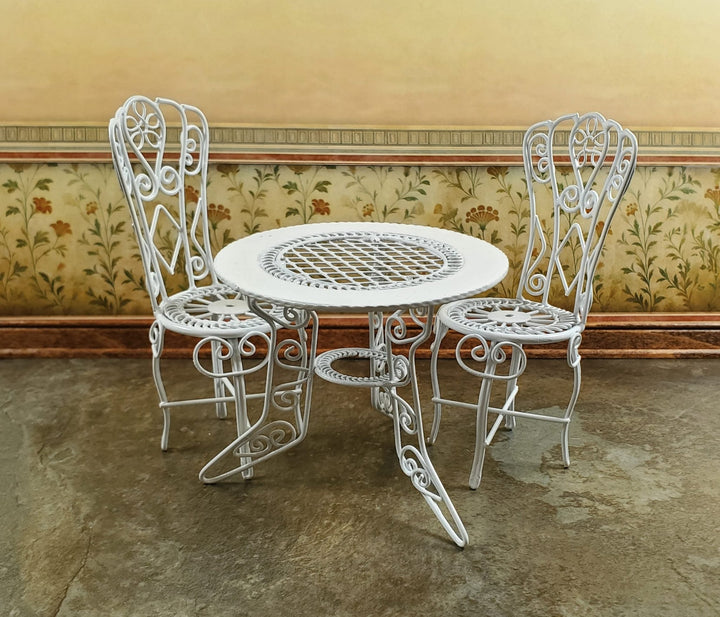 Dollhouse Patio Set White Metal Table 2 Chairs 1:12 Scale Fairy Garden Bistro - MiniatureCrush