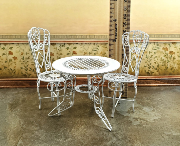 Dollhouse Patio Set White Metal Table 2 Chairs 1:12 Scale Fairy Garden Bistro - MiniatureCrush