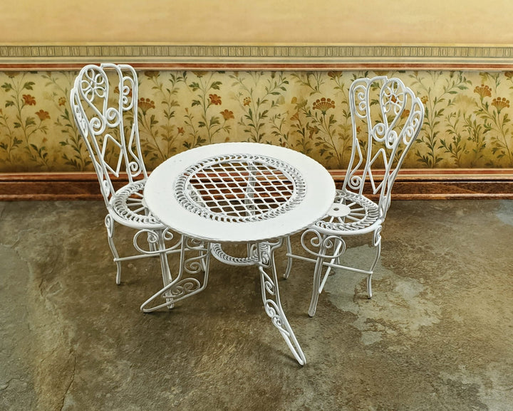 Dollhouse Patio Set White Metal Table 2 Chairs 1:12 Scale Fairy Garden Bistro - MiniatureCrush