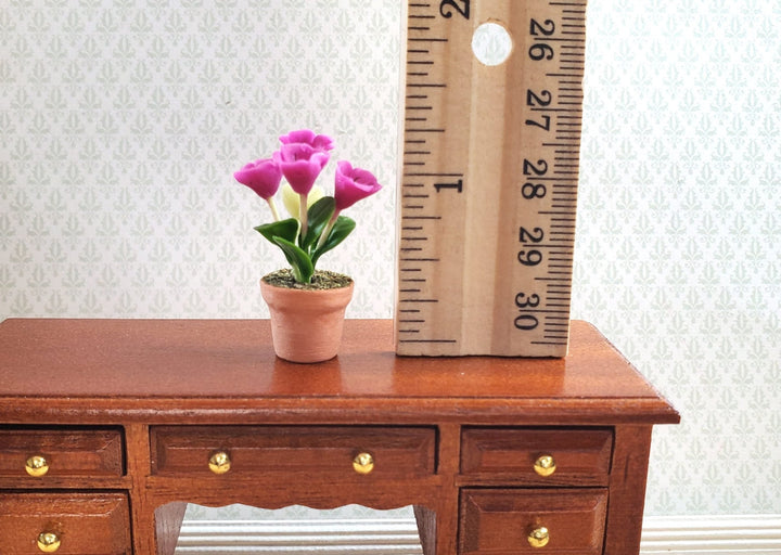 Dollhouse Potted Flowers Dark Pink 1:12 Scale Houseplant in Terra Cotta Pot - MiniatureCrush