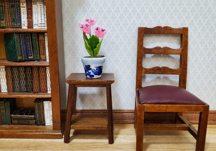 Dollhouse Potted Pink Pansies Flower 1:12 Scale Miniature Blue White Ceramic Pot - MiniatureCrush