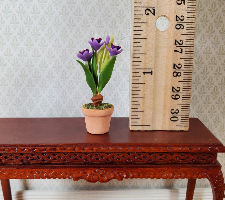 Dollhouse Purple Crocus Plant in a Terra Cotta Pot 1:12 Scale Miniature Plant - MiniatureCrush