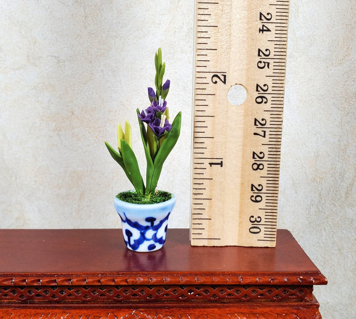 Dollhouse Purple Gladiolas in Blue & White Ceramic Pot 1:12 Scale Miniature - MiniatureCrush