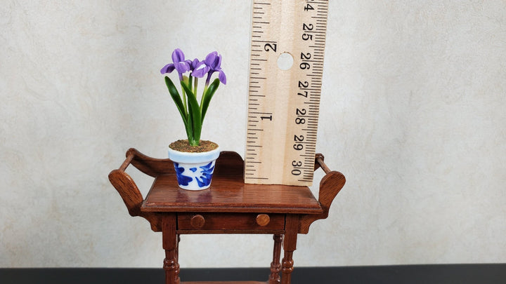 Dollhouse Purple Irises in Blue & White Planter 1:12 Scale Miniature Houseplant - MiniatureCrush
