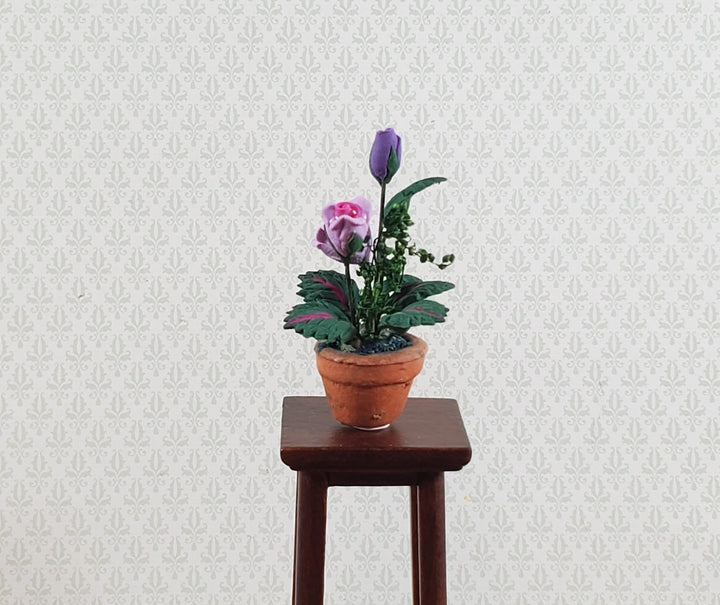 Dollhouse Roses Flowers Violet Purple Terra Cotta Pot 1:12 Scale Miniature Plant - Miniature Crush