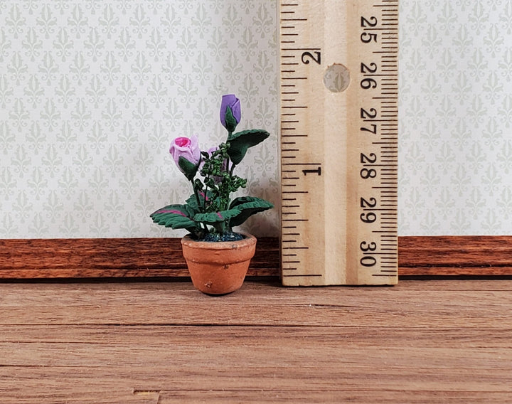 Dollhouse Roses Flowers Violet Purple Terra Cotta Pot 1:12 Scale Miniature Plant - Miniature Crush