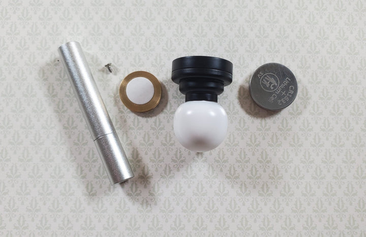 Dollhouse Round Ceiling Light with Black Base & Wand 1:12 Miniature Battery Lamp - MiniatureCrush