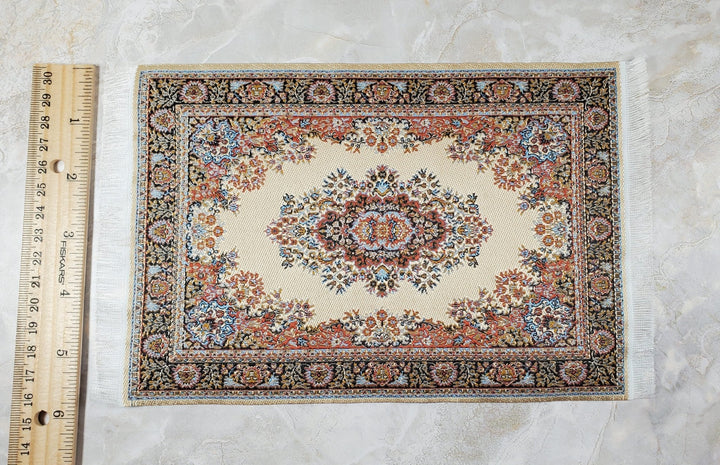 Dollhouse Rug Large Beige 9" x 6" with Fringe 1:12 Scale Miniature Carpet - Miniature Crush